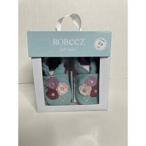 NEW Robeez 0-6 Mo Leather Moccasins Floral Flowers Turquoise